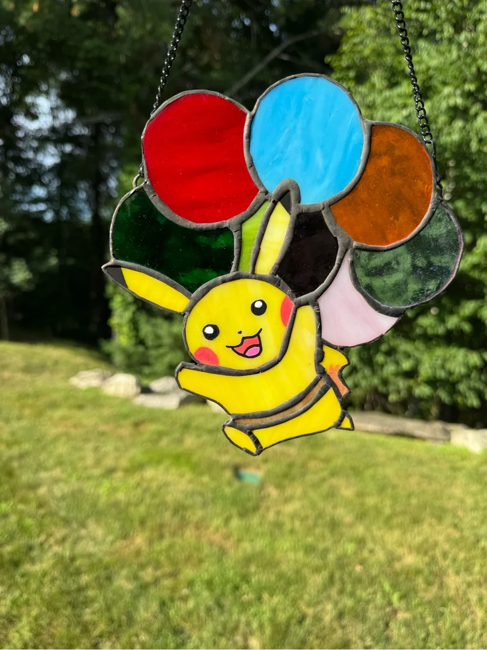 Stained Glass Yellow Pikachu Balloon Hanging Decor